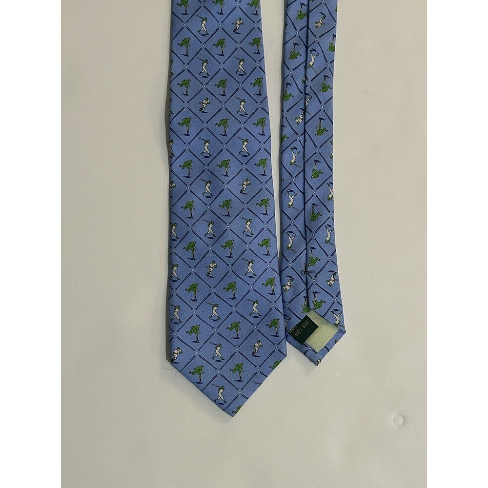 Bird Dog Bay Men's Tie, Light Blue With Baseball Character Print, 100% Silk